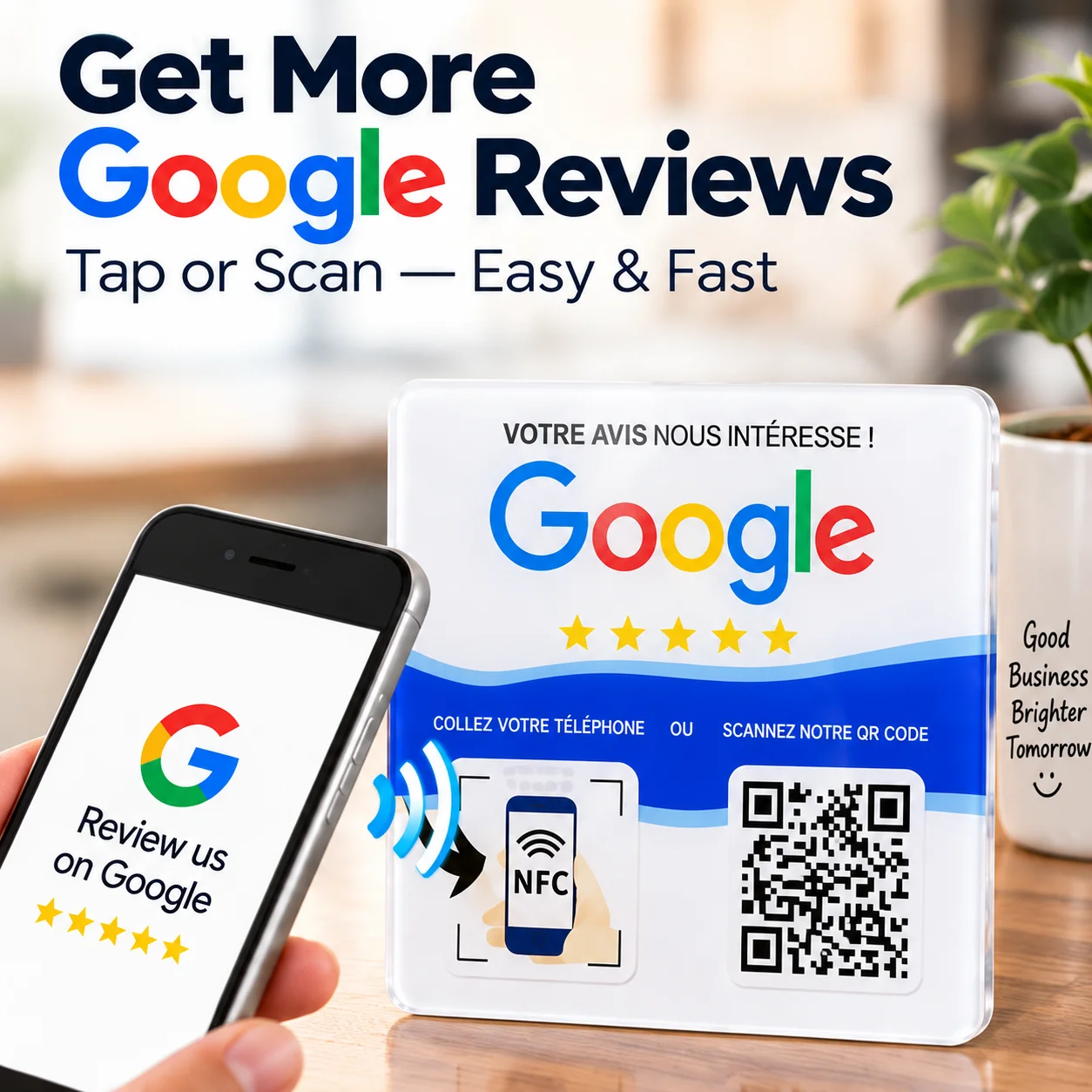 Google Review NFC Table Sticker Reusable Programmable Tap and Scan Card for Shops and Restaurants