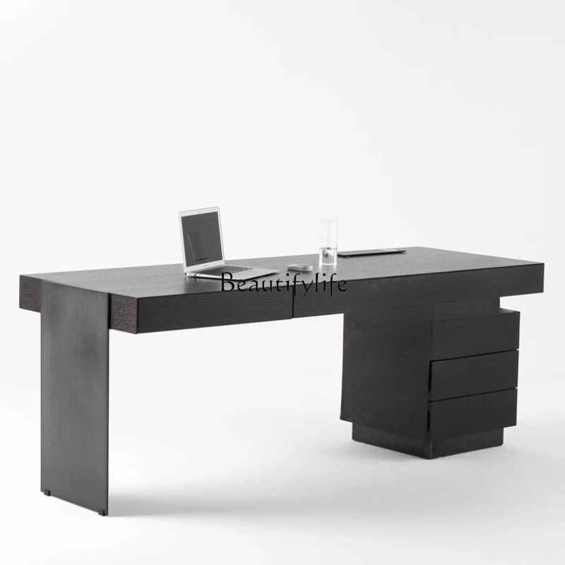 

*Rectangle black boss computer table designer smoked wood long strip study desk