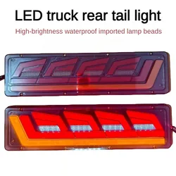 2x New Truck Rear Tail Light Assembly Trailer Tail Lamp 24v Waterproof Water Flow Turning Brake High Brightness Reverse Fog Lamp
