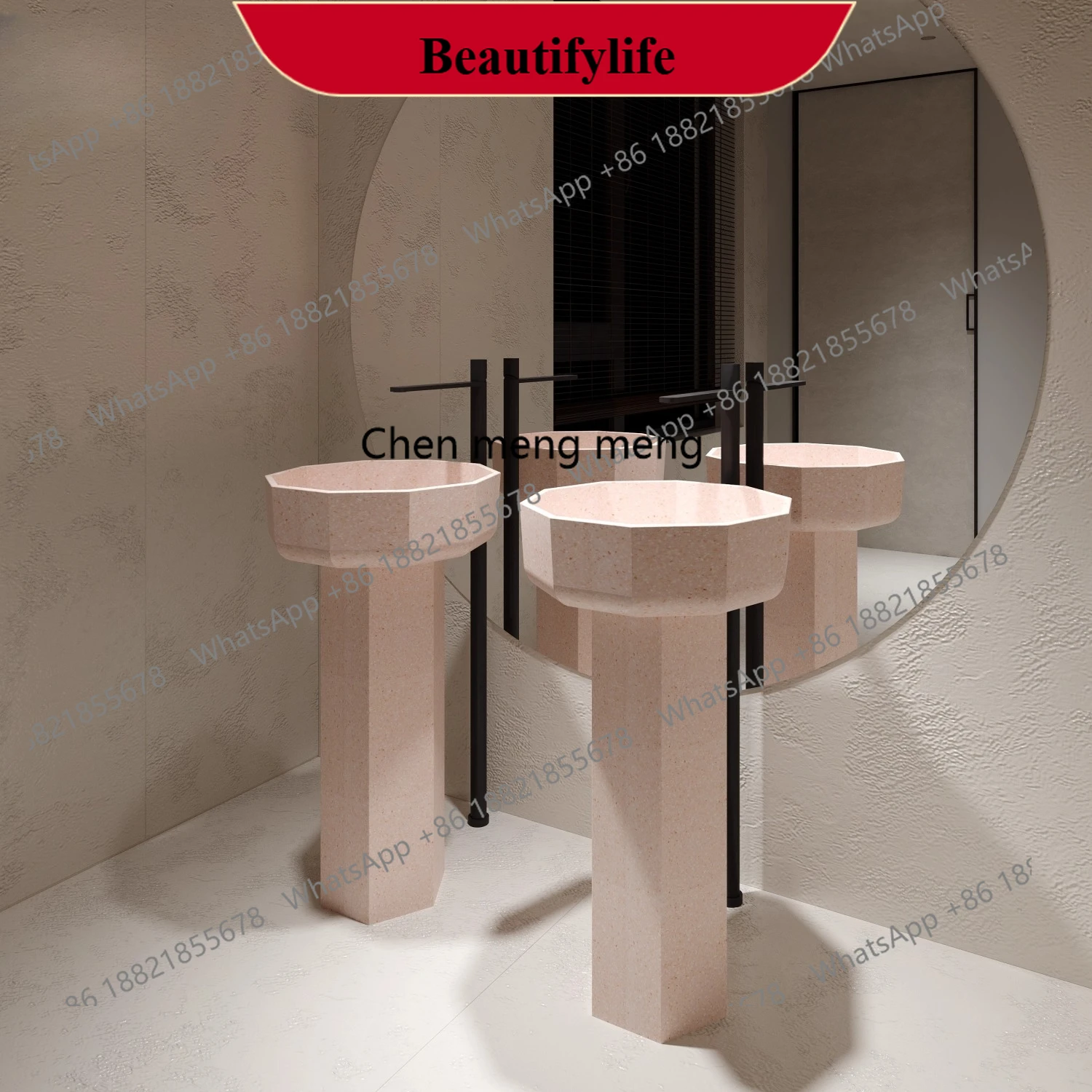 

Terrazzo floor-to-ceiling, undercounter, column basin, hand wash basin small apartment