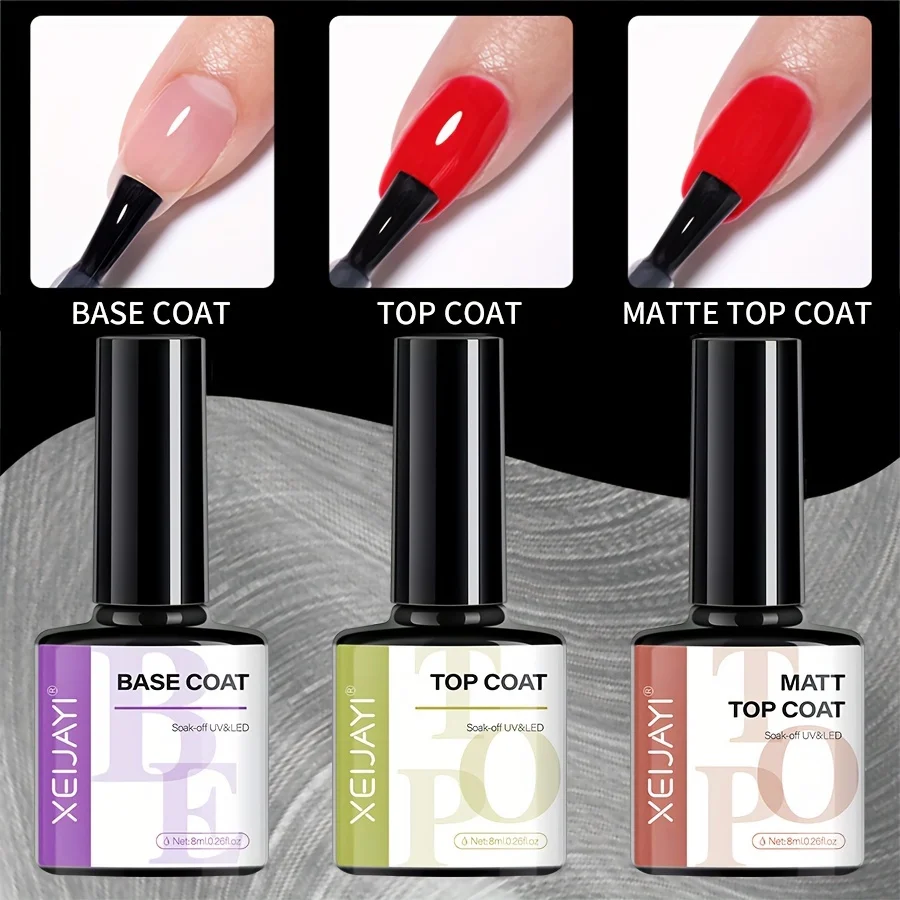 

XEIJAYI 3pcs No Wipe Top Base Coat Nail Gel polish Design Enhancer Varnish Semi Permanent Soak Off UV LED Nail Art Tool