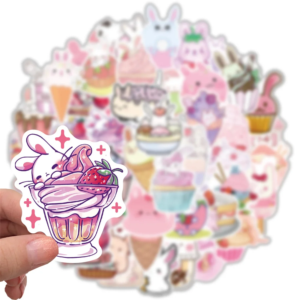 Vintage Dessert Pink Stickers for Scrapbook, Stickers for Laptop, iPad, Kscraft Rabbit Sticker, Scrapbooking Material, 50Pcs