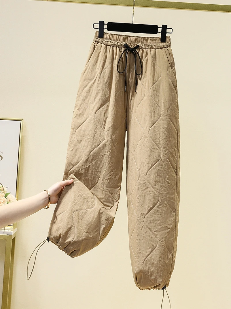 Lichtgewicht donskatoenen broek voor dames Winter Faion Dstring Harlan Warme broek met wijde pijpen Hoge taille Thiened Lantern-broek