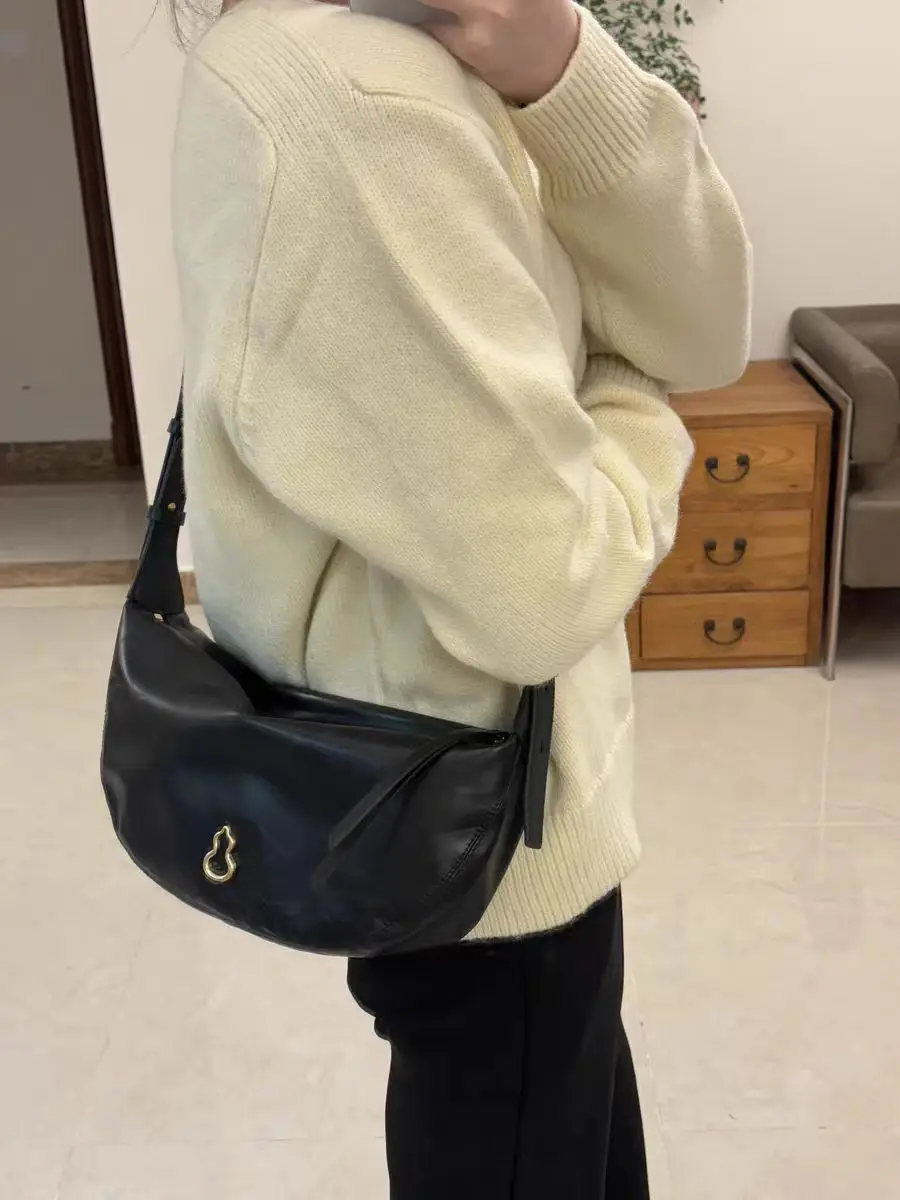 BAMPO 2025 Crescent Moon-shaped Top-grain Cowhide Large Capacity Underarm Single-shoulder Crossbody Bag