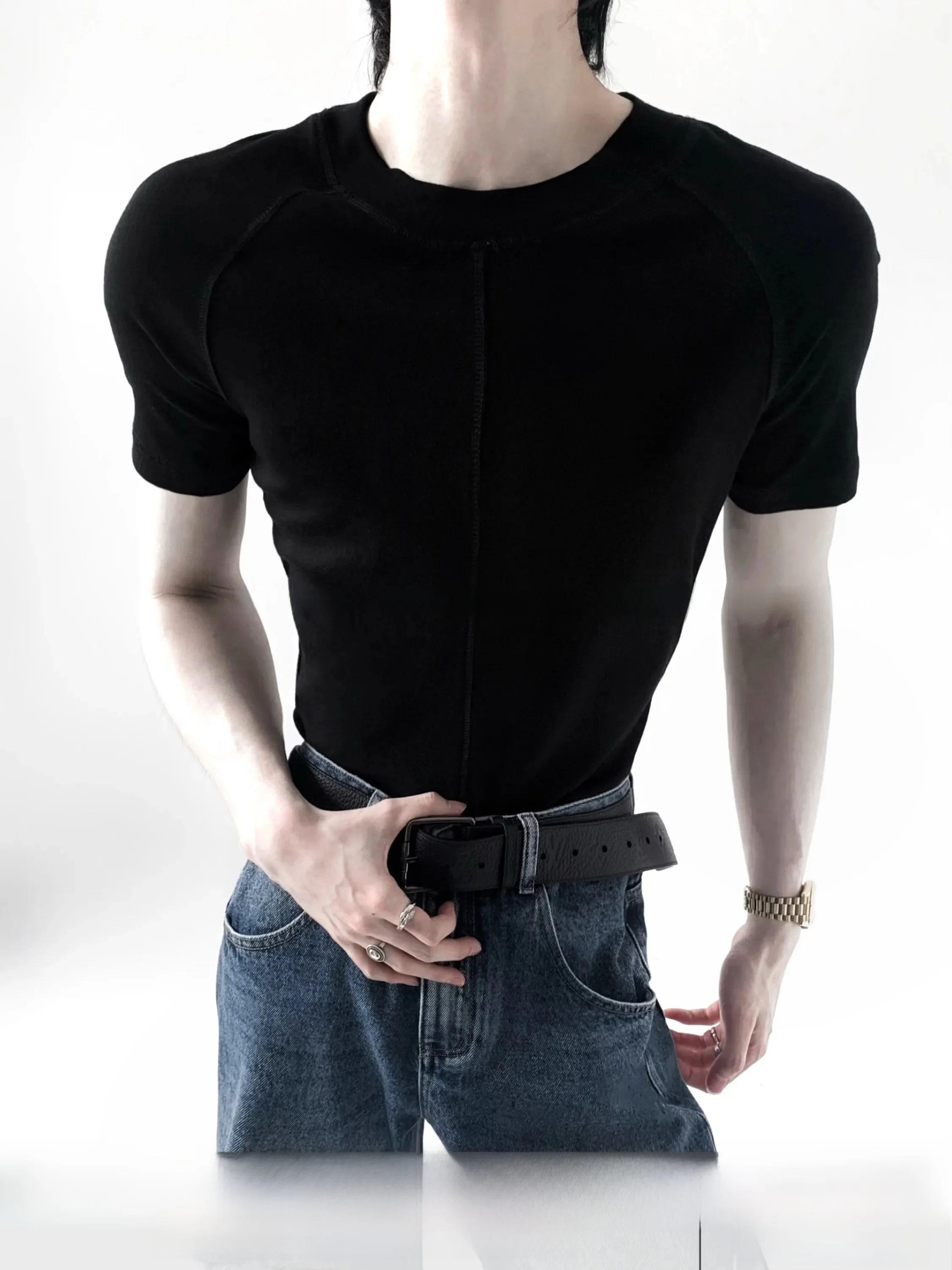 Skin-Friendly Cool Feeling Slim Fit Short Sleeve Merino Wool T-Shirt Autumn Mountain Wind Handmade Heat Press Shaping T-Shirt