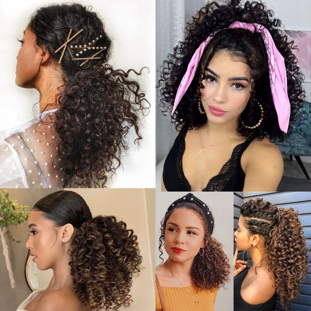 Syntetyczny kręcone sznurkiem kucyk Afro perwersyjne kręcone przypinany kucyk w przyrząd do przedłużania włosów przyrząd do koka z włosów Chignon