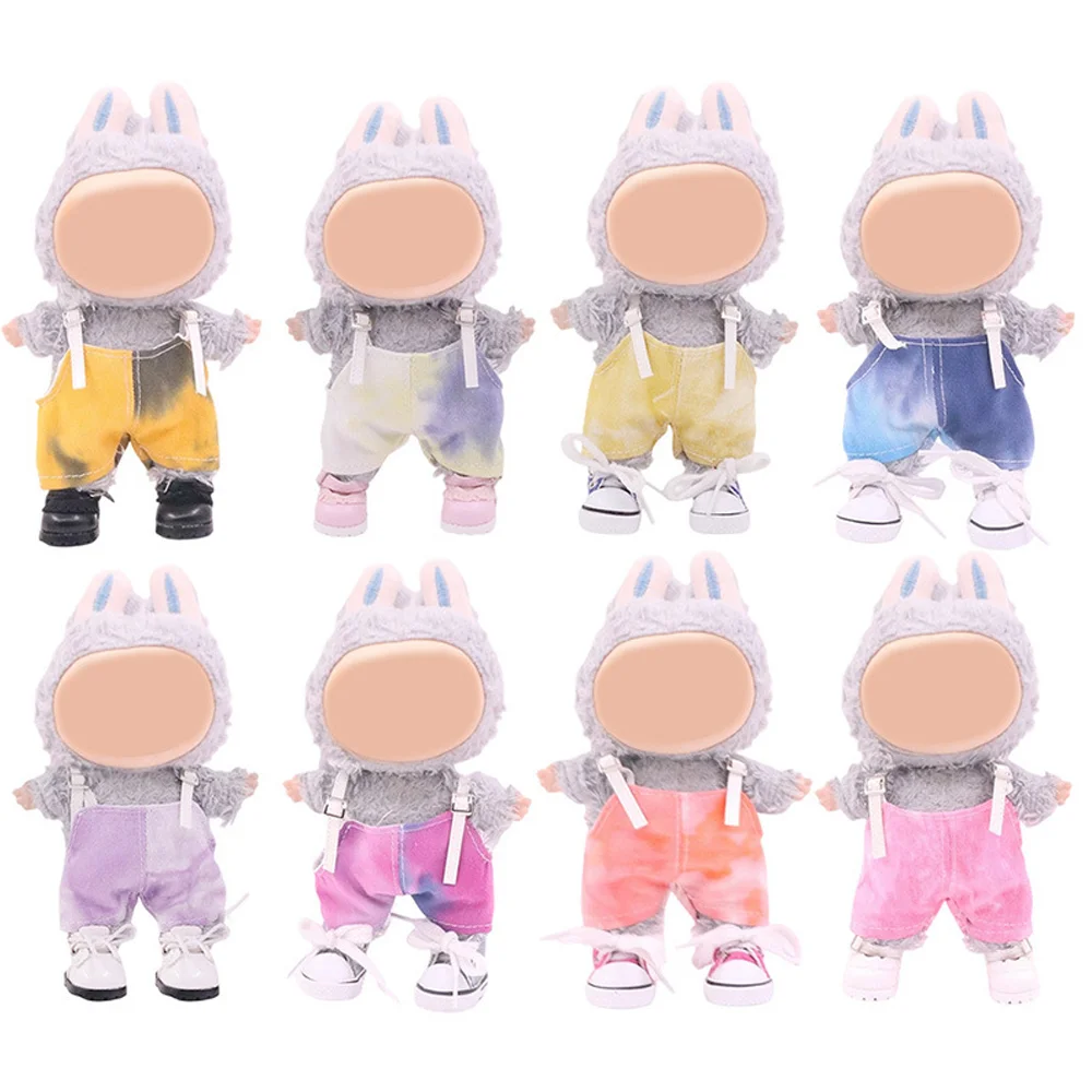 

17cm Mini Doll Clothes Outfit Accessories Tie-dye Gradient Overalls Plush Doll Costumes For Labubu v1v2v3 Korea Idol Cotton Doll
