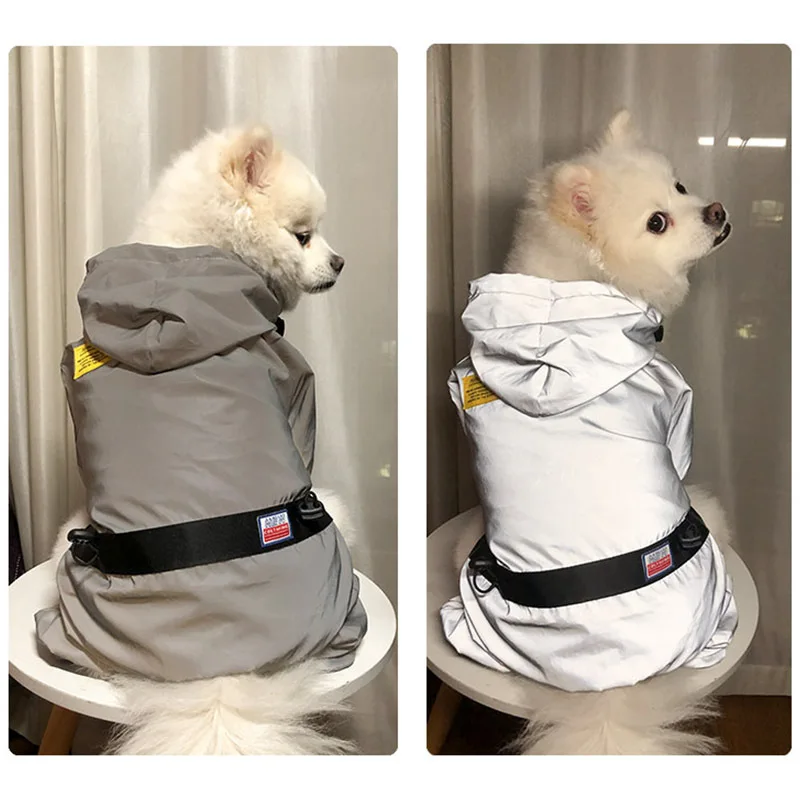 Pet New Dog Four Legged Raincoat Waterproof Open Traction Mouth Teddy Fadou Four Legged Reflective Raincoat