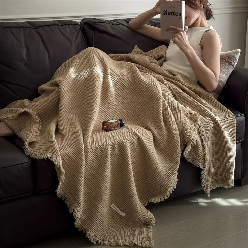 Class A knitted fringed pure cotton six-layer gauze blanket 100 cotton shawl blanket retro sofa nap blanket