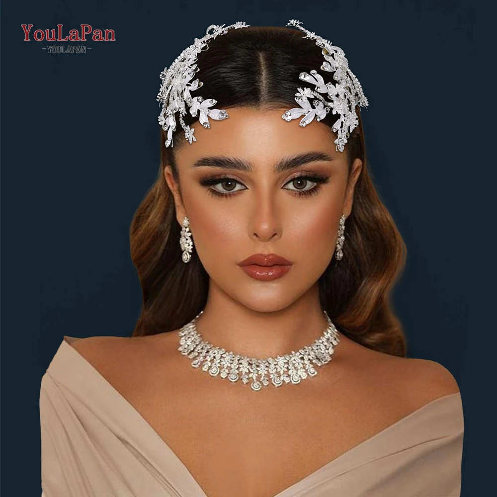 Youlapan noiva strass bandana casamento cor prata liga folha peça de cabelo conjunto ornamentos casamento dama de honra headwear hp662