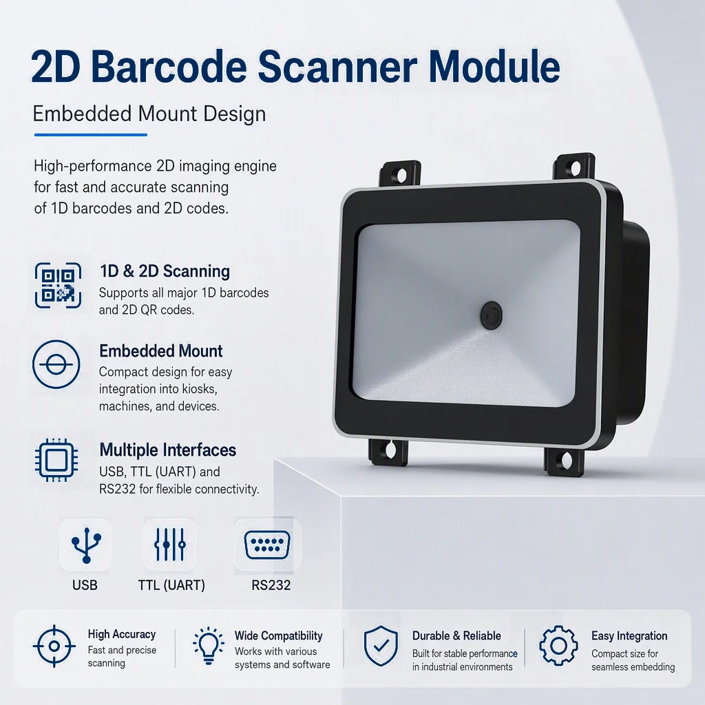 Small Bar Code Scanner USB TTL RS232 Embedded 1D 2D Barcode Reader QR Code Scanner Module Apply for Vending Machine