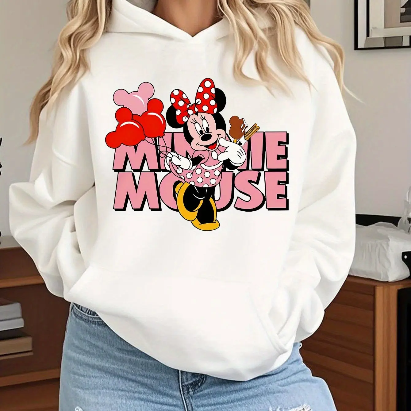 

Женские толстовки с капюшоном Disney Minnie Mouse, модная уличная одежда большого размера, толстовки унисекс, осенне-зимние флисовые повседневные универсальные