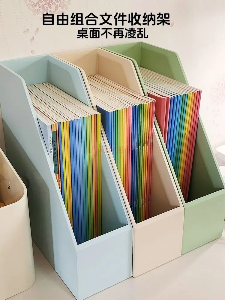 1pcs Desktop bookshelf, student test paper file storage rack, wooden classification folder, colored desk shelf