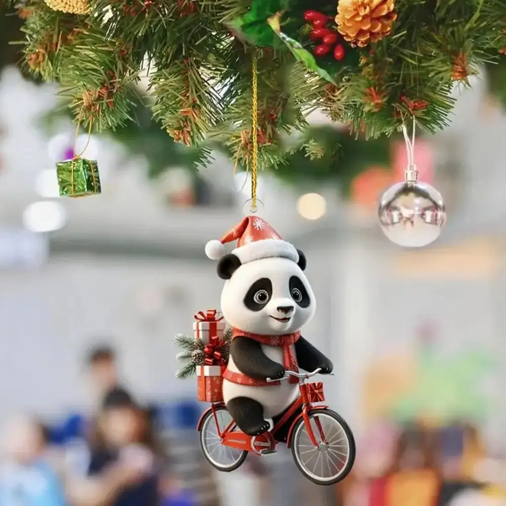 Car Pendant Acrylic Panda Pendant Festive Panda Car Ornament Adorable Christmas Tree Decoration Keychain Charm for Windows Doors