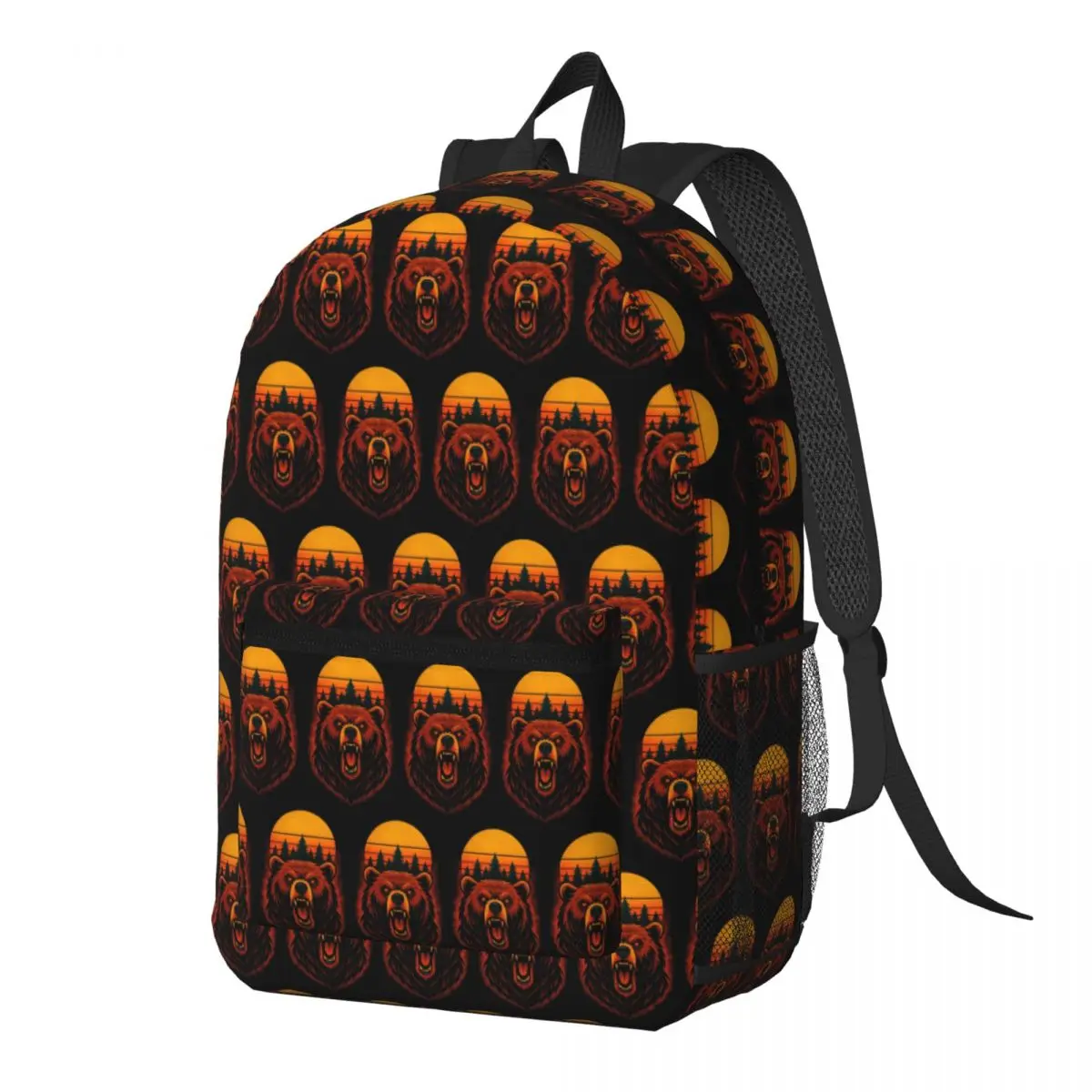 Angry Grizzly Bear Sunset Forest Art Backpack Daypack Large Capacity Kids BookBag School Bag Shoulder Bags for Men Women