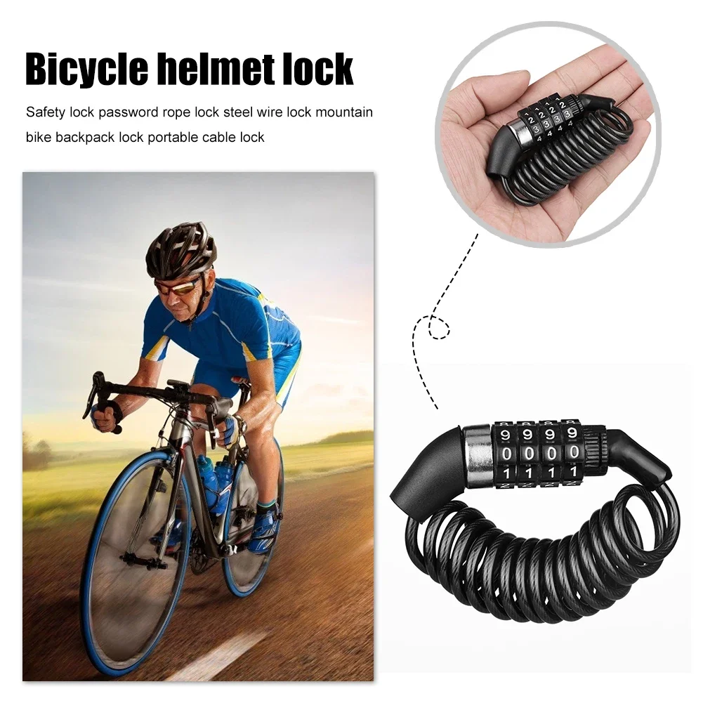 Motorcycle Bicycle Anti-Theft Chain 4-Digit Password Combination Helmet Lock Safety Portable Cable Lock Durable Wire Rope