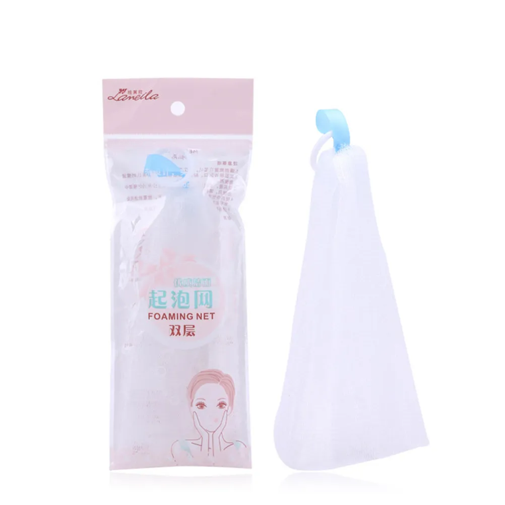 Flexible Skin Safe Foaming Net Double Layer Fabric Quick Lather Hanging Buckle Easy Dry Sanitary Face Body Shower Shampoo Soap