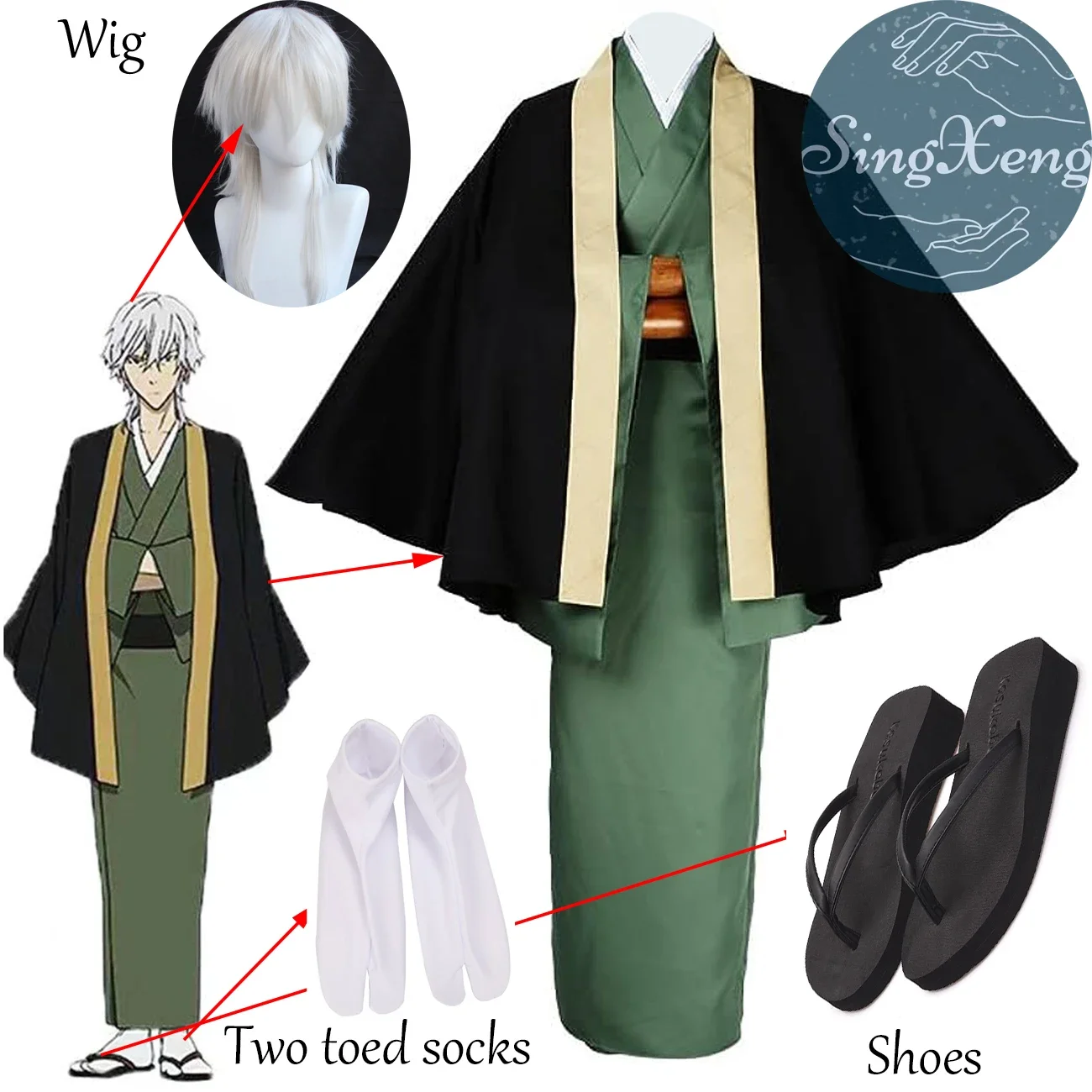 SingXeng Anime Fukuzawa Yukichi Cosplay Costume Uniforms Kimono Suit Halloween Party Wig Cosplay Customize