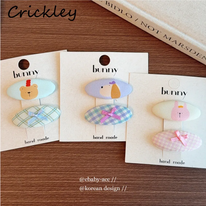 

Cartoon Dog Bear Bunny Girls Hairpin Bow Plaid Cotton Fabric Kids Hair Clip Children Headdress Accessories