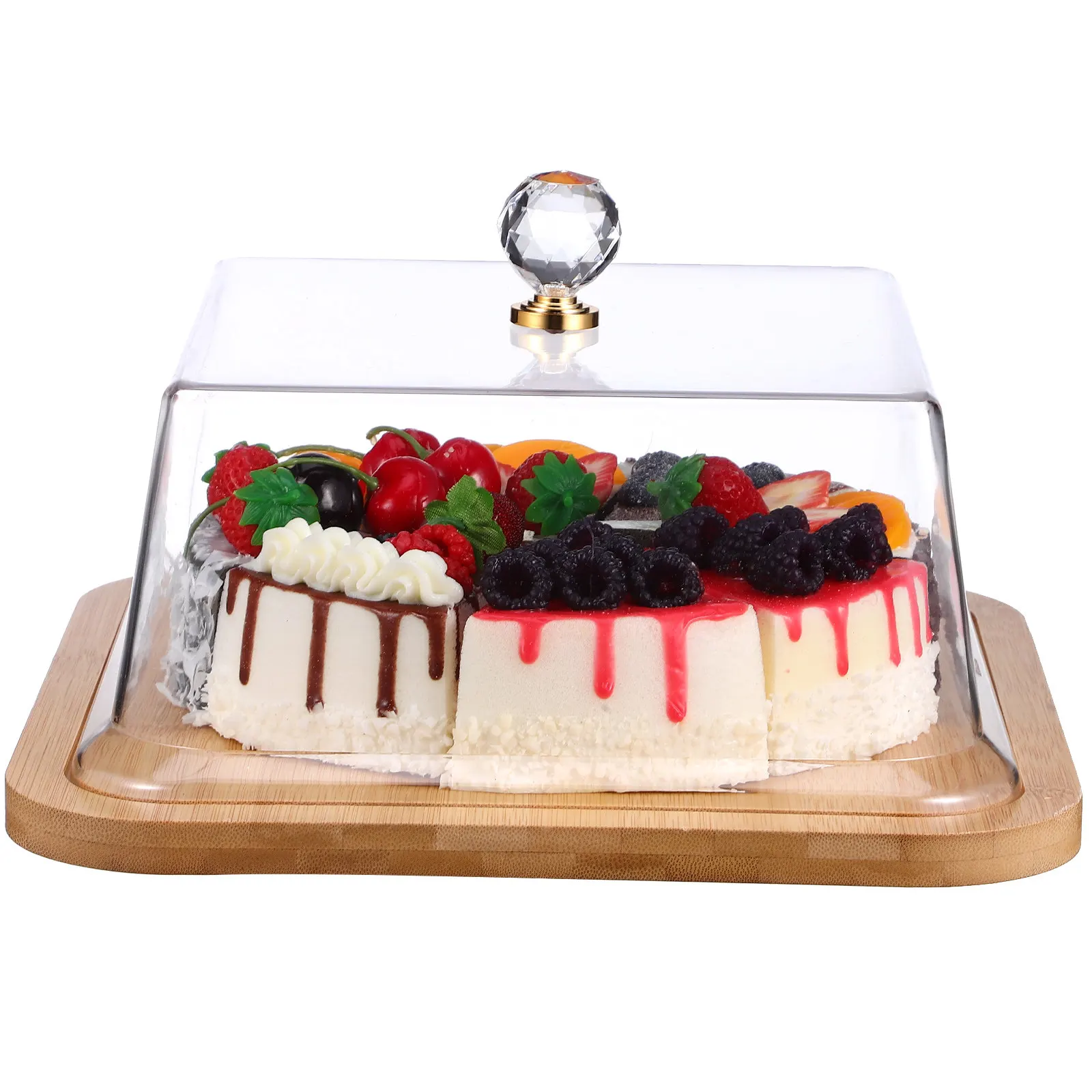 

Wooden Cake Plate with Clear Acrylic Lid for Dessert Display Household Bread Tasting Tray Covered Cake Stand for Party Wedding