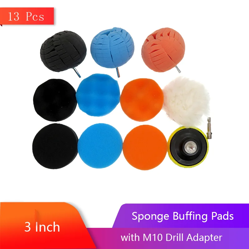 13 Pcs 3 inch Sponge Buffing Pads Waxing Pads Polishing Pads with M10 Drill Adapter for Furniture Musical Instruments Polishing