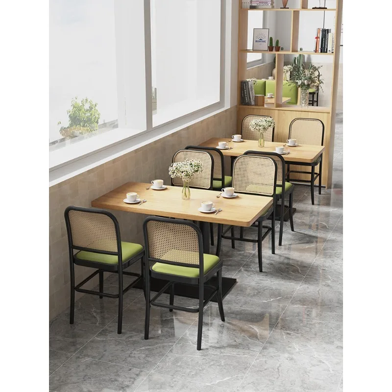 Style Table Chair Combination Simple Solid Wood Booth Sofa Coffee Shop Milk Tea Shop Retro Leisure for Restaurant Modern
