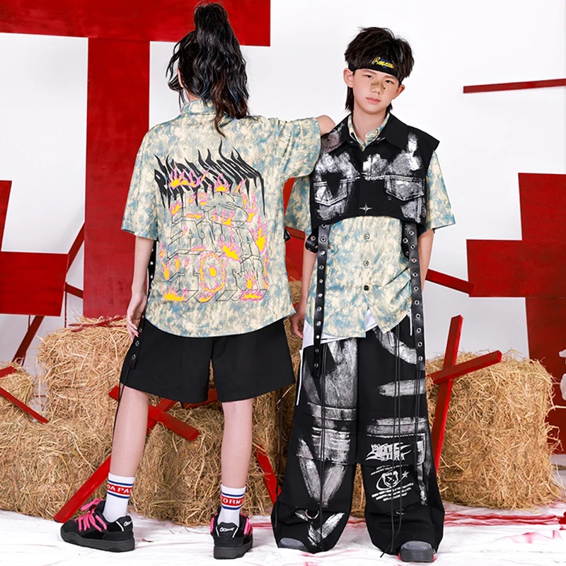 Kinder Hip Hop Dance Kostüm Jungen Street Dance Kleidung Kurzarm Hemd Hiphop Hosen Mädchen Konzert Laufsteg Show Outfits L15487