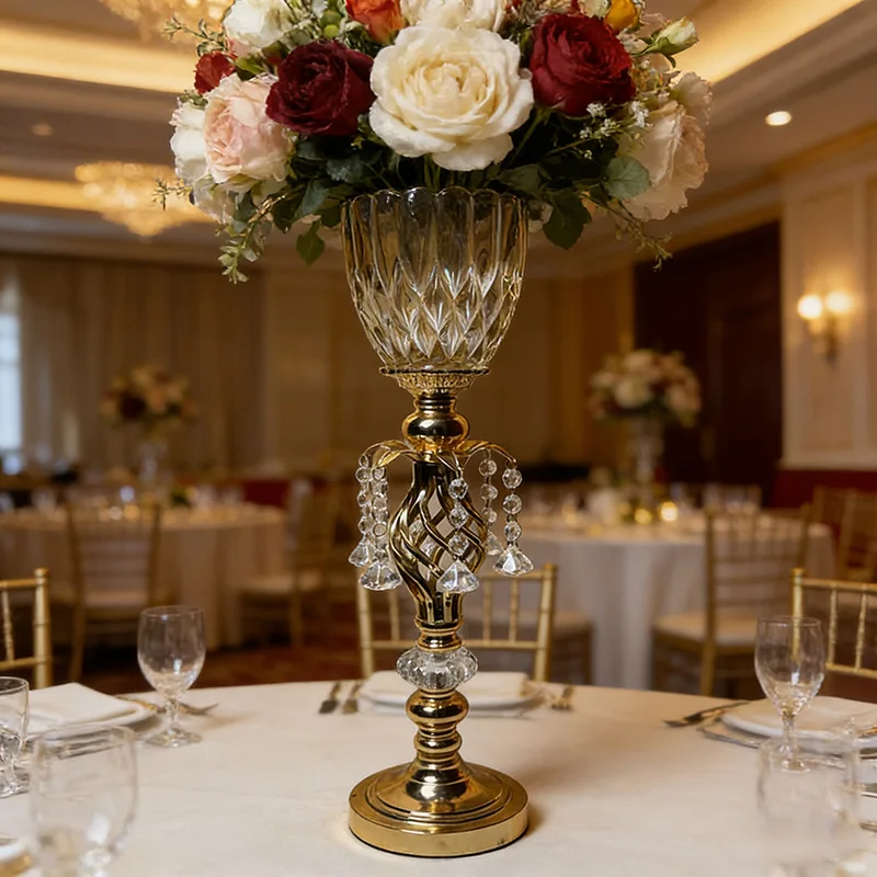 European venue layout props electroplated wrought iron twist flower arrangement road guide candlestick wedding props
