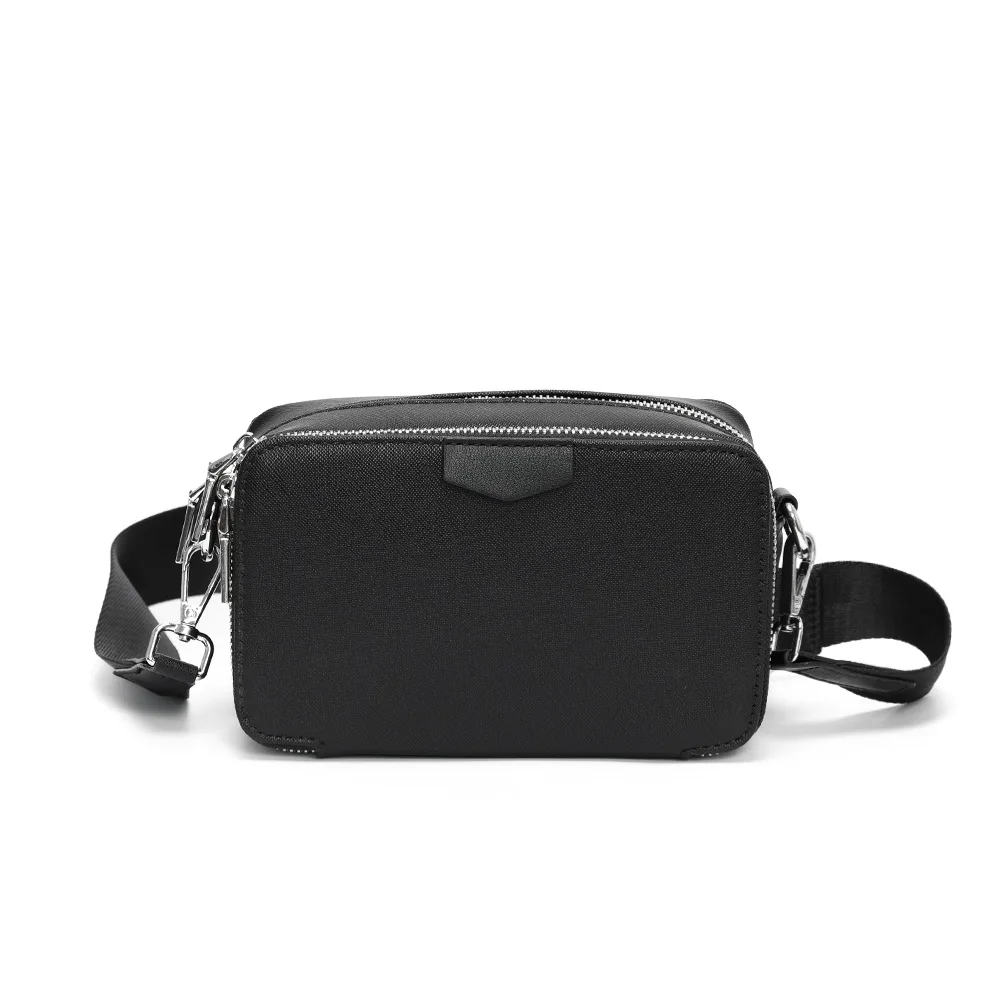 

3pcs Crossbody Bags Men PU Plain Two Layer Zipper Yong Street Fashion Cross Shoulder Bag