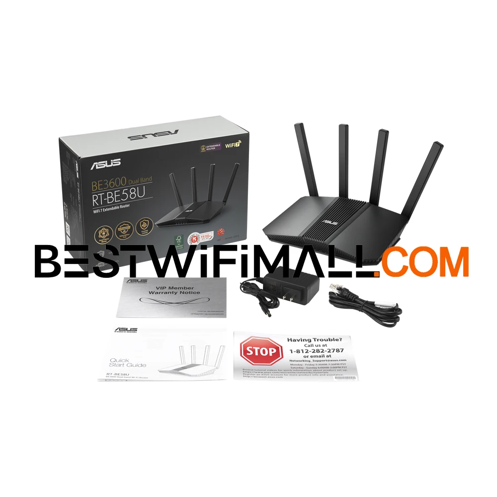 

ASUS RT-BE58U BE3600, 3600Mbps Dual-Band Wi-Fi 7 Router Coverage 2000sq.ft. AI-boosted 160MHz Smart AiMesh 4K-QAM IoT VPN
