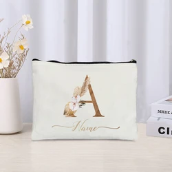 Custom Your Name Cosmetic Makeup Bags A-Z Initial Lipstick Zipper Bag Wedding Bride Cosmetic Pouch Bridesmaid Gifts Toilet Case