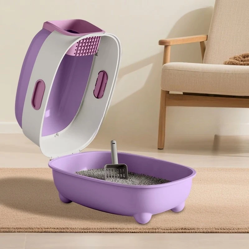 Large smart cat litter box, practical purple design, PC material