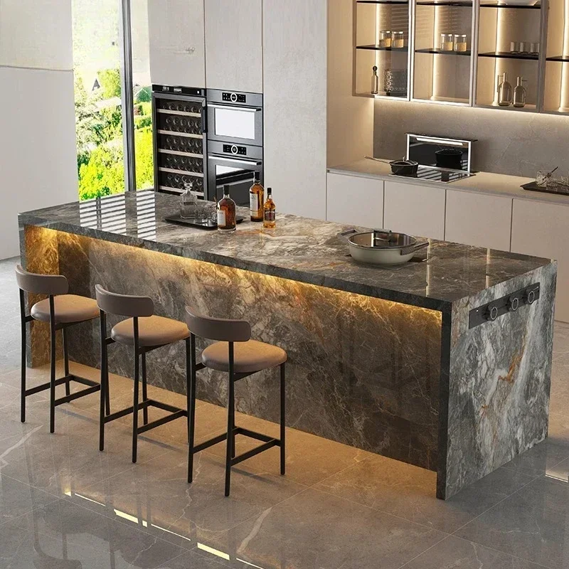 AALuxury Rock Slab Nakajima Bar Table Integrated Kitchen Cooking Guide Table