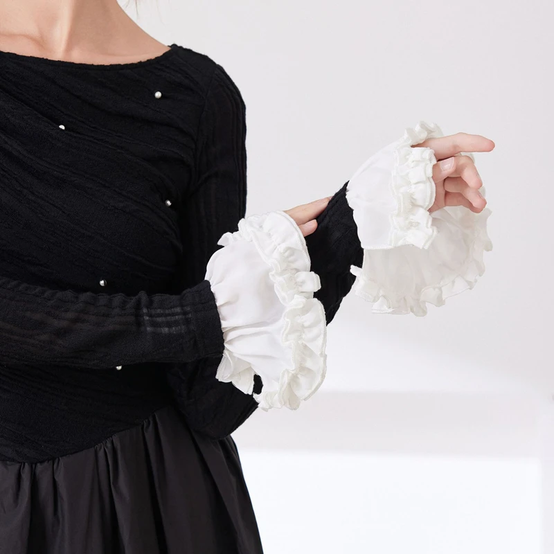 Manicure Foto Tool Ruche Afneembare Effen Kleur Fake Flare Mouwen Meisjes Decoratieve Polsboeien Nagels Kunst Fotografie Props