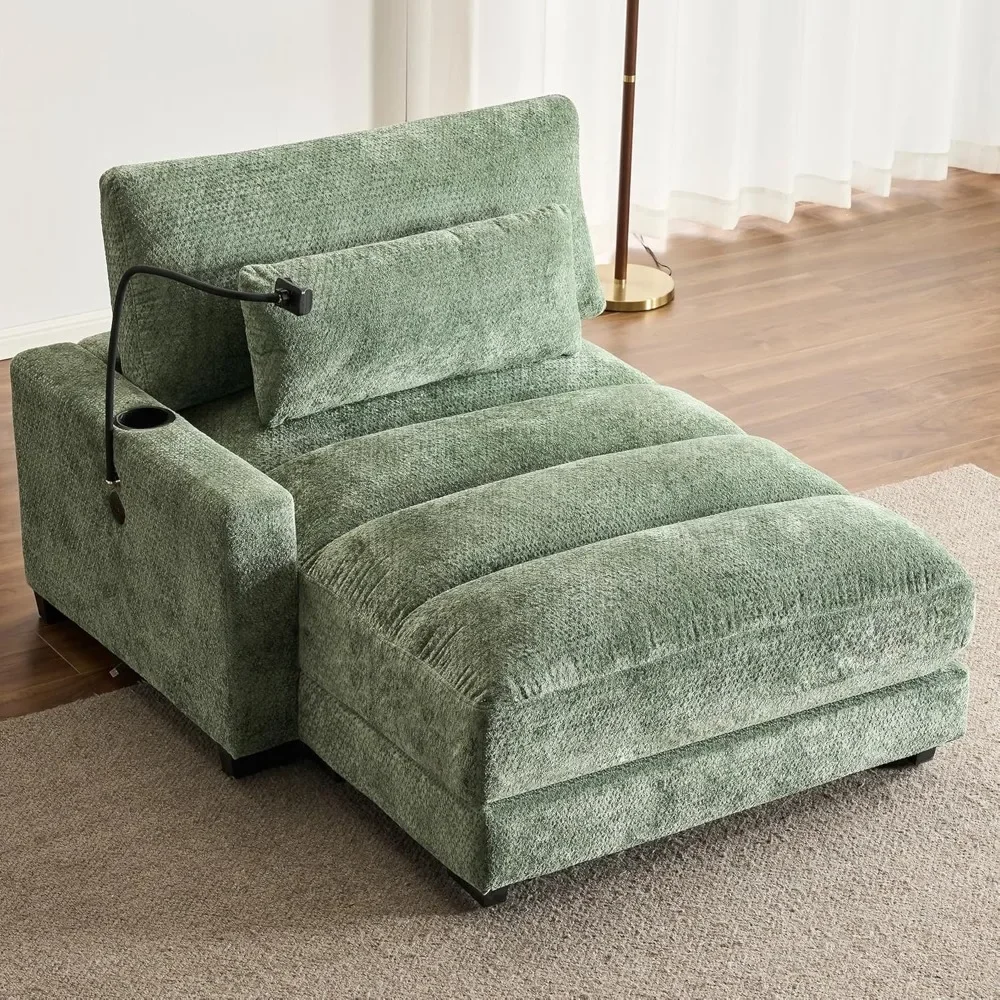 

Большое кресло-шезлонг для дома, удобный диван-кровать с USB-портами, подставками для чашек и телефона, из синели, для чтения, на заказ