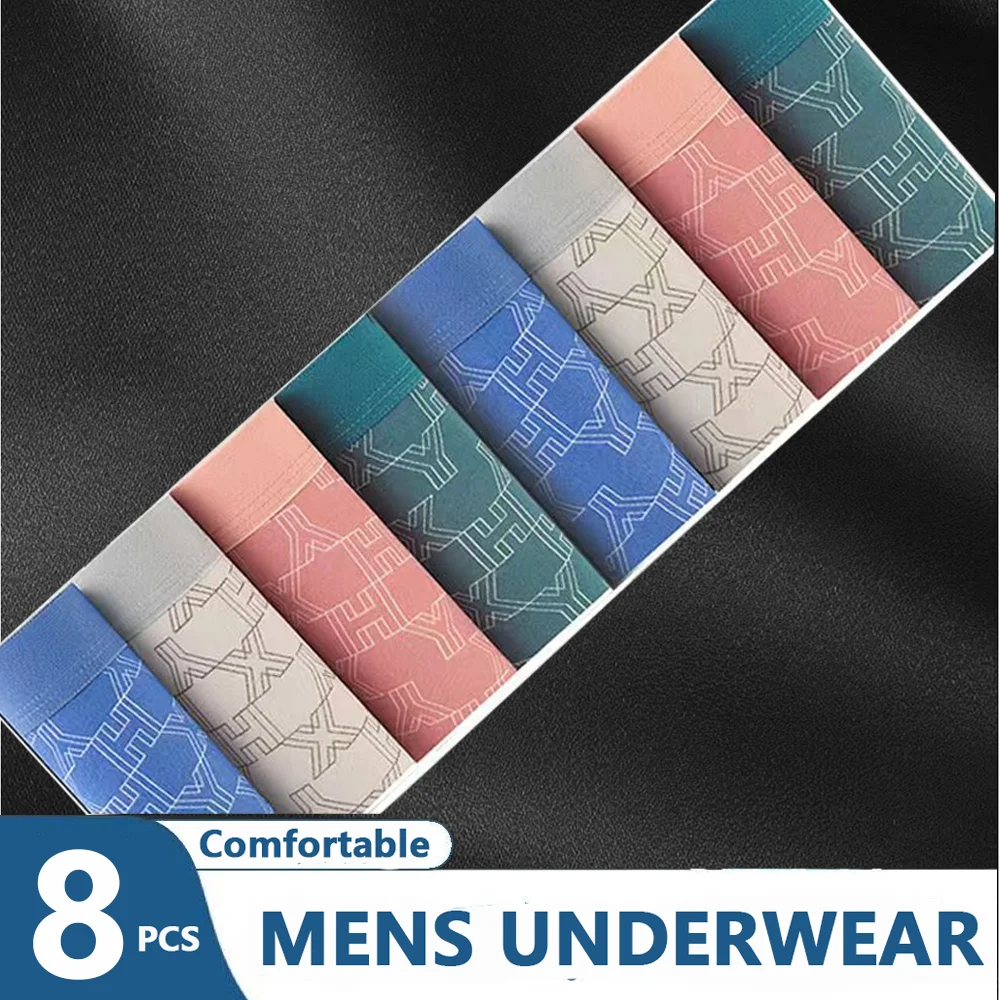 8 Pieces 2024 Men Panties Comfortable Underwear Male  Boxer and Underwear for Homme Luxury Set Shorts Box Plus Size 5xl 6xl