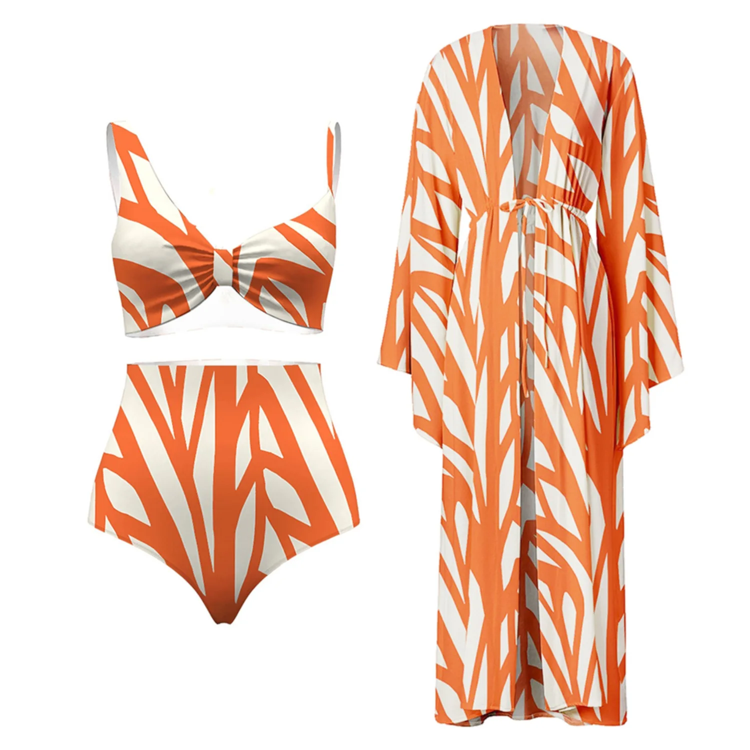 Women's striped Print Bikini set, Sun Protection swimsuit, New Fashion, three-piece set, European and American, Women's beach