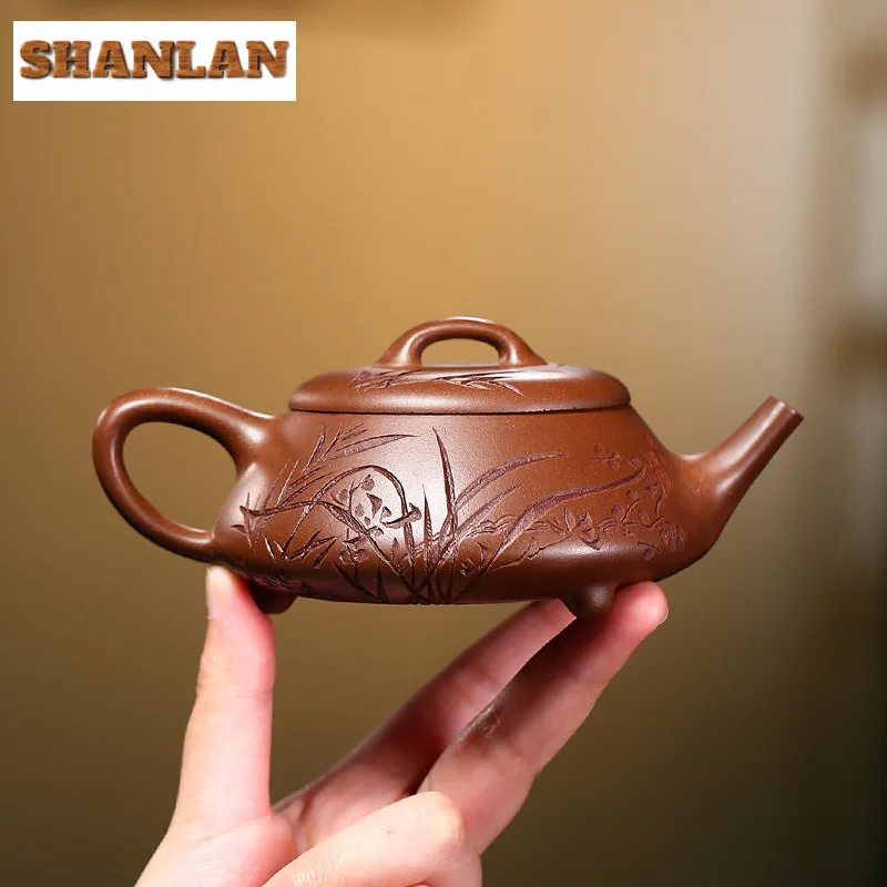 200ml Vintage Yixing Purple Clay Teapot Handmade Bridge Scoop Pot Raw Ore Purple Mud Tea Brewing Kettle Zisha Tea Set Cafes Gift