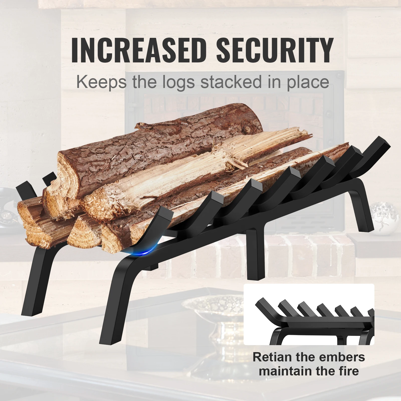 VEVOR Fireplace Log Grate Fireplace Grate with 6 Legs 3/4’’ Solid Powder-coated Steel Bars Log Firewood Burning Rack Holder