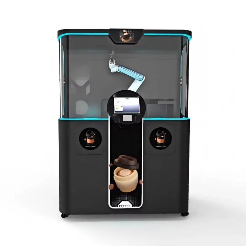 Automatic Coffee Robot Brewing System with Customizable Recipes and Modern Industrial Design To Enhance Smart Business Locations