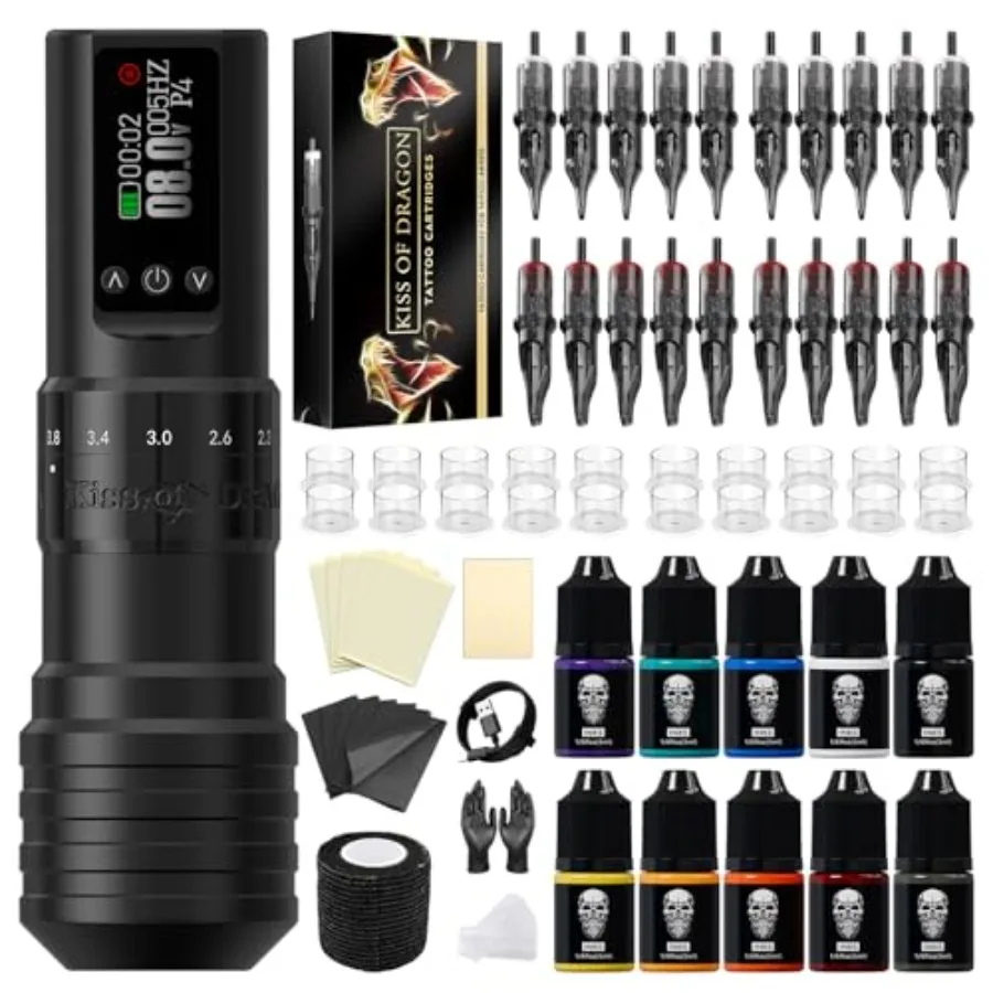 

Wireless Tattoo Machine Kit V1 Rotary Adjustable Stroke Tattoo Pen with 1600 mAh Battery for Beginners Black Metal Body 1600 mA
