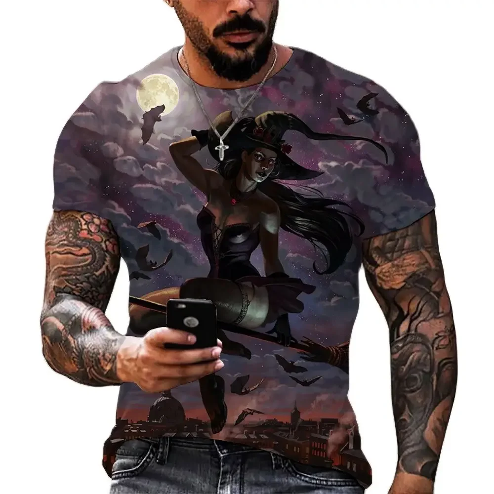 2024 Summer New Hot Sexy Witch Pattern 3d Printed Men's T-shirt Comftreet Short Sleeve Round Neck Casual Comfortable Fashion Top