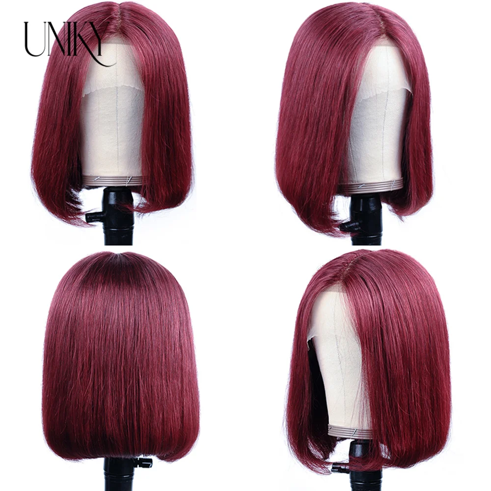 Wig rambut manusia renda depan transparan HD Burgundy wig lurus 99J merah lurus 13x4 renda depan untuk wanita 4x4 penutup renda Wig lurus