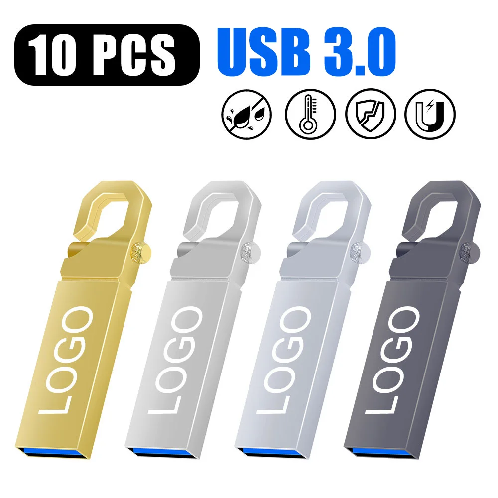 

10Pcs/lot USB 3.0 Pen Drive 64Gb Memory Stick 32Gb Metal USB 3.0 Flash Drive 128Gb Pendrive 16Gb 8GB Usb Stick Free Laser Logo