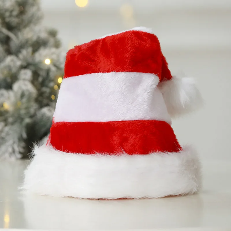 

Red White Stitching Stripe Xmas Hat Santa Claus Plush Cap New Year Christmas Party Decoration Festive Party Supplies Gifts