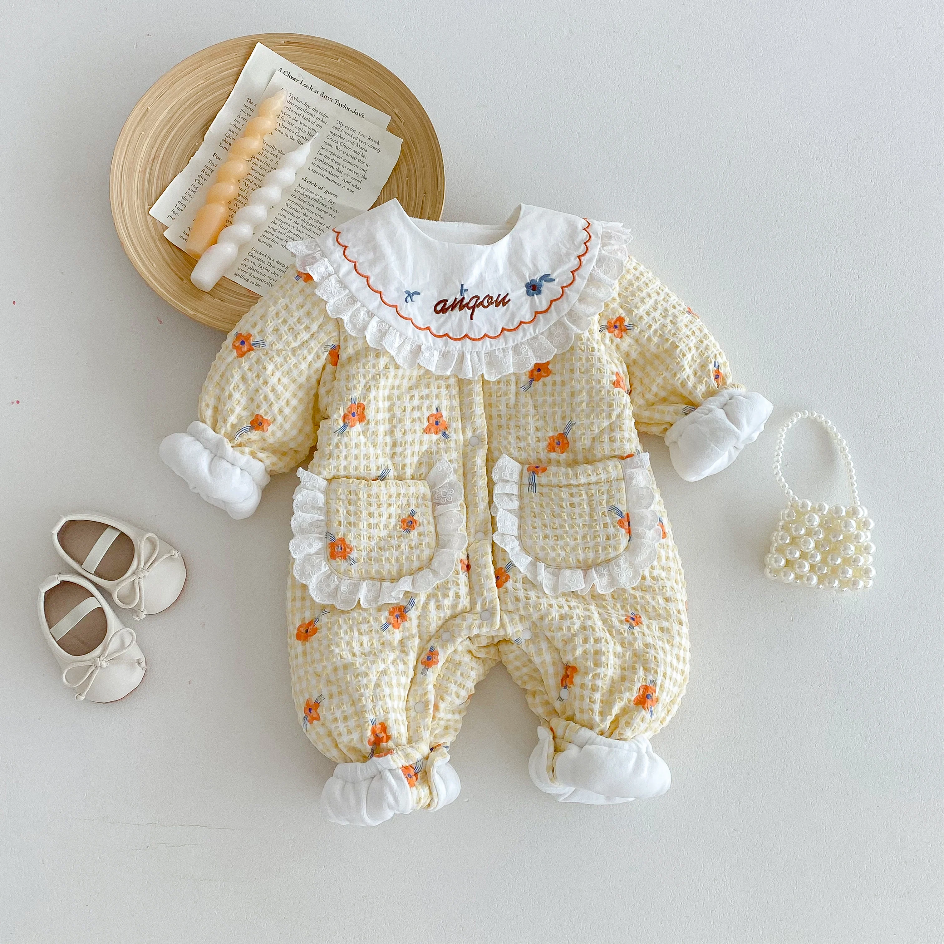 Winter Warm baby Romper with Fleece Lining, Korean Style Infant Winter Outfit, Cozy Cotton Dress for Girls