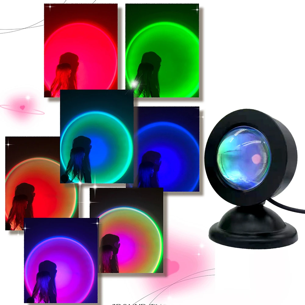 Mini USB Sunset Lamp LED Projector Nachtlampje 16 Kleuren Schakelaar Regenboog Atmosfeer Licht Thuis Slaapkamer Achtergrond Wanddecoratie