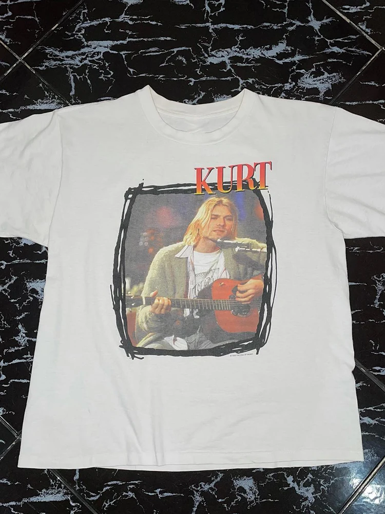 Kurt Cobain Portrait American Retro Short Sleeve Heavyweight Pure Cotton Unisex T-Shirt Trendy High Street Vibe Youth Fashion