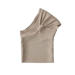 Zach Ailsa 2024 Summer New Product Women's Fashion Sleeveless Slim Fit Top with Diagonal Necktie and Asymmetric Rib Knit