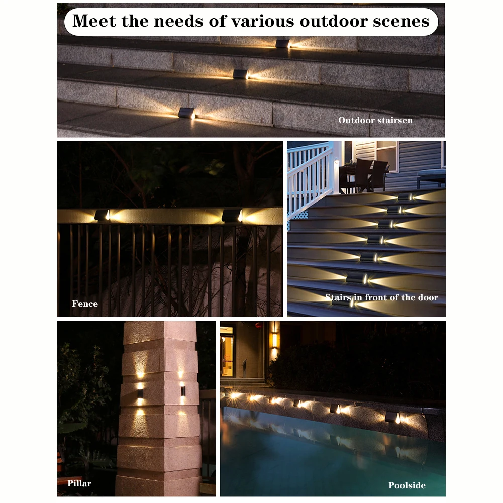 Solar Stair Lights Outdoor 2 Sided Lighting Solar Step Lights Waterproof IP54 Solar Deck Light For Fence Wall Patio Yard Porch